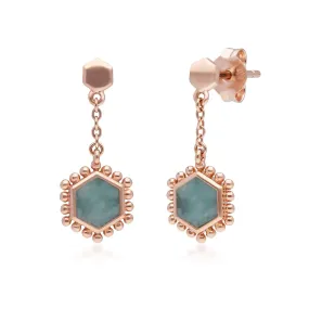 Flat Slice Hex Amazonit Ohrringe in Rose Vergoldetem 925 Sterling Silber