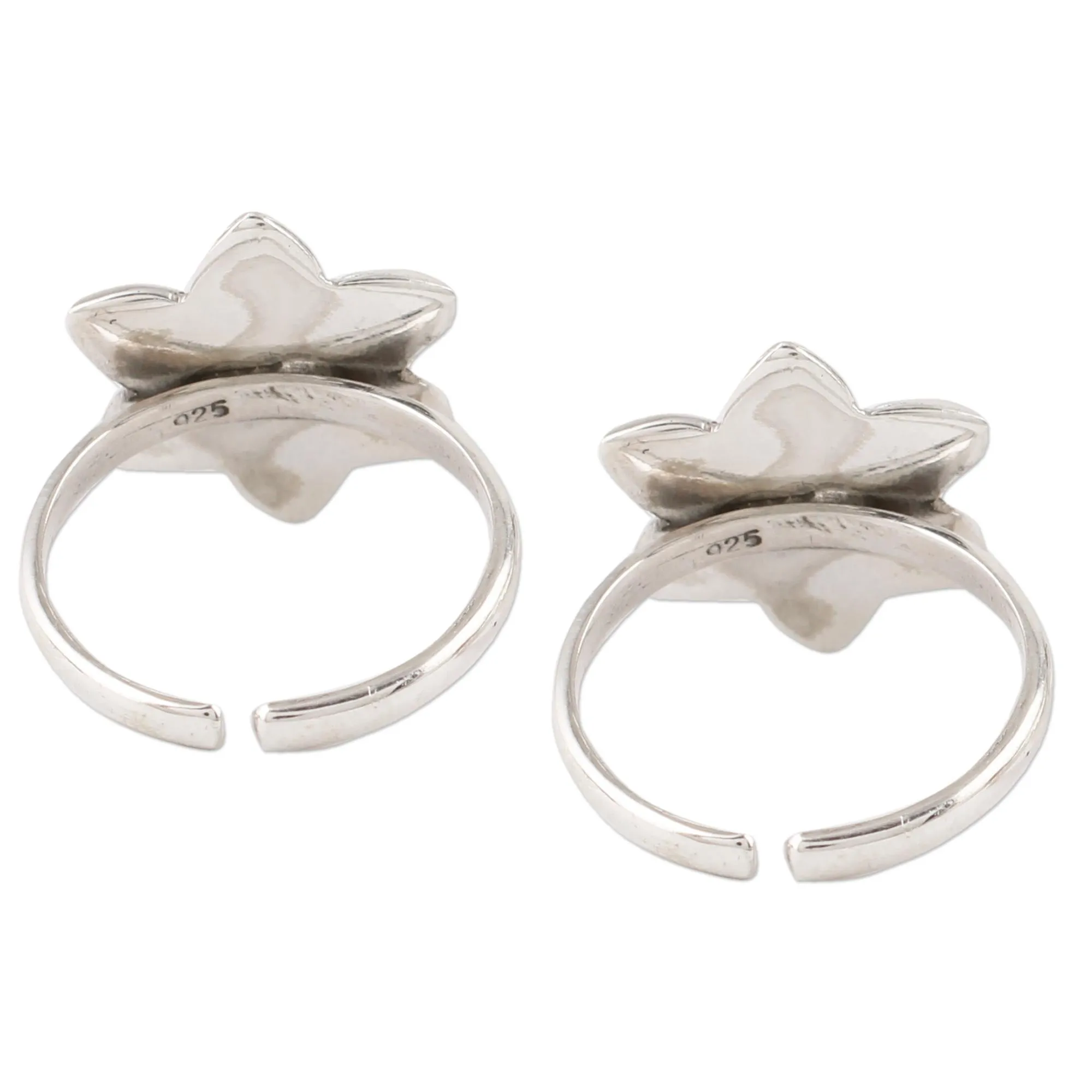 Floral Gleam Two Floral Amethyst and 925 Silver Toe Rings from India