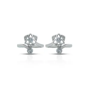 Flower Design Silver Toe Ring with White Round Stone