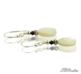 Garnet Crystal Mother of Pearl Earrings