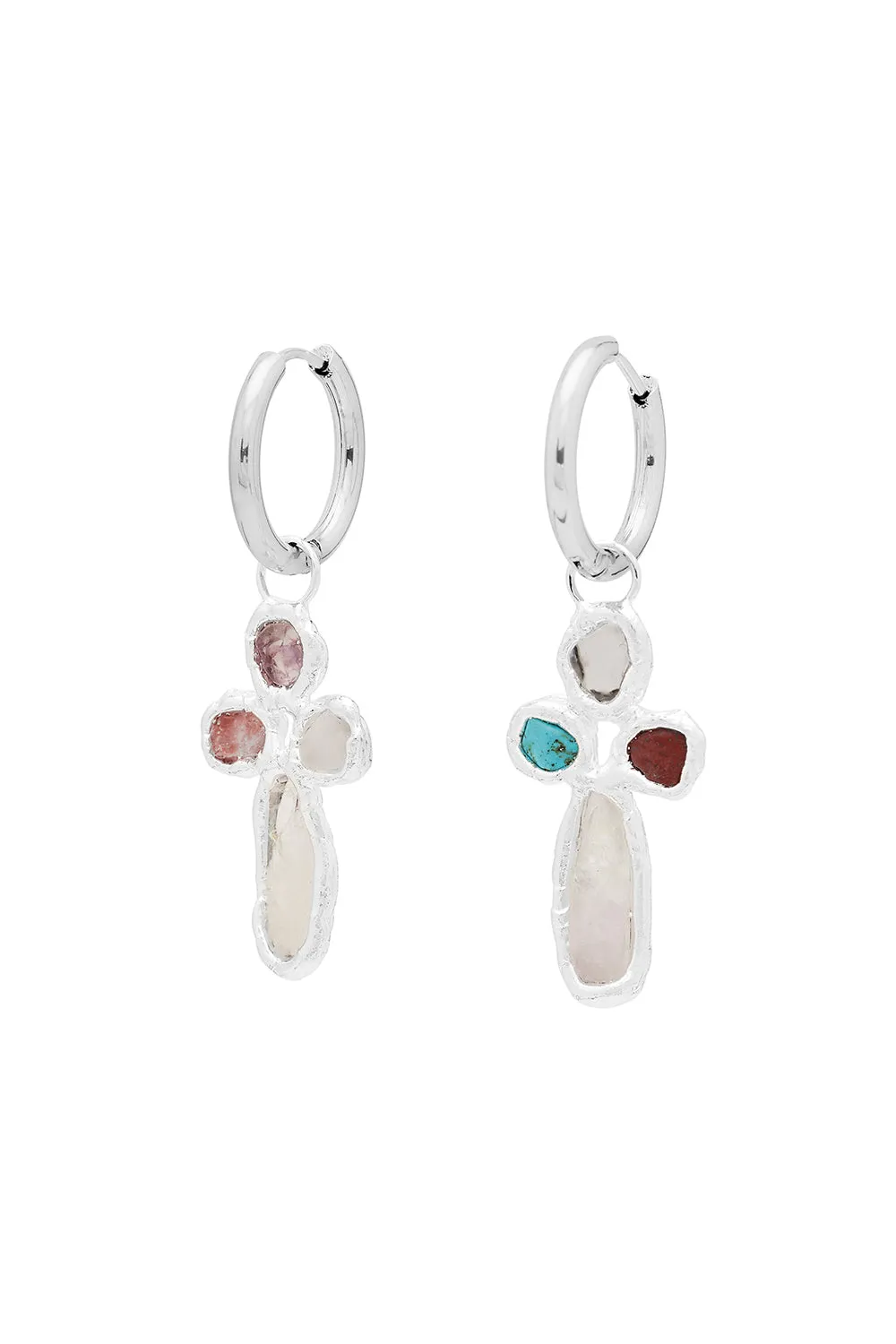 Gemstone Cross Hoops in Silver