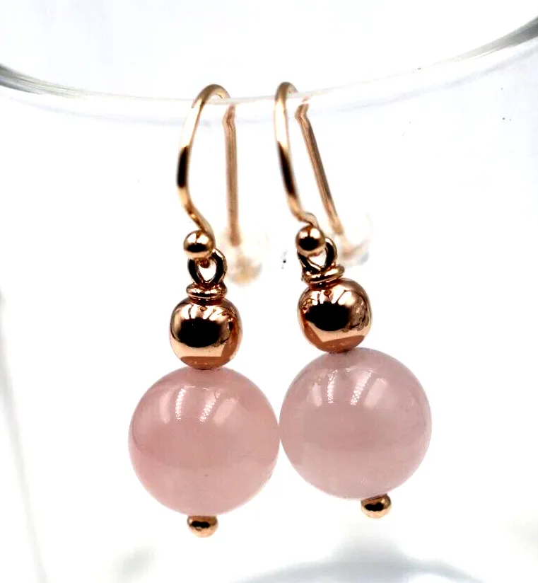 Genuine 9ct 9K Rose Gold 6mm Rose Gold Ball & Rose Quartz Earrings
