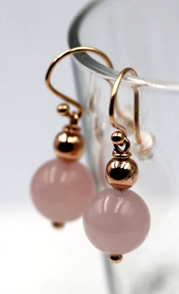 Genuine 9ct 9K Rose Gold 6mm Rose Gold Ball & Rose Quartz Earrings