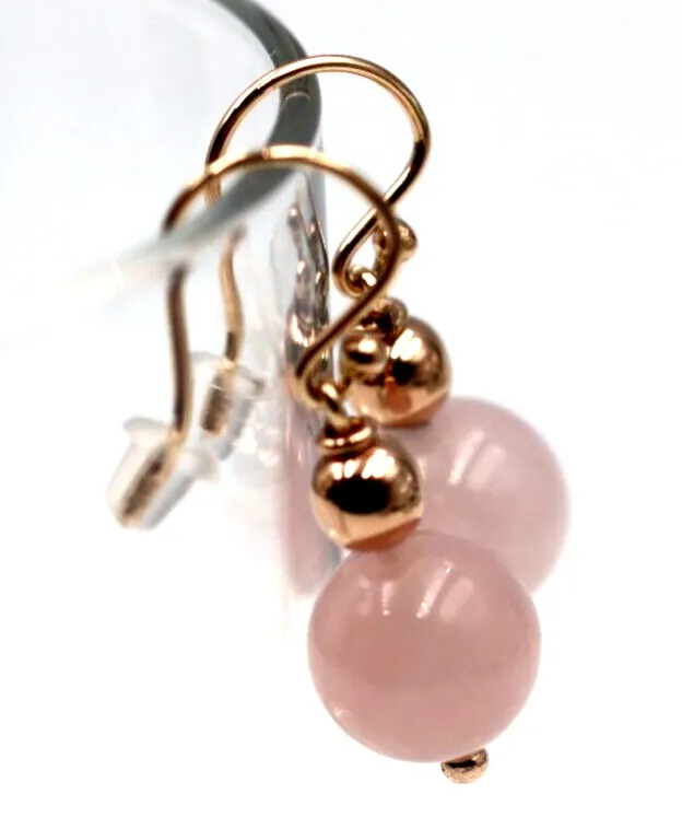 Genuine 9ct 9K Rose Gold 6mm Rose Gold Ball & Rose Quartz Earrings