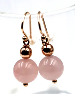 Genuine 9ct 9K Rose Gold 6mm Rose Gold Ball & Rose Quartz Earrings
