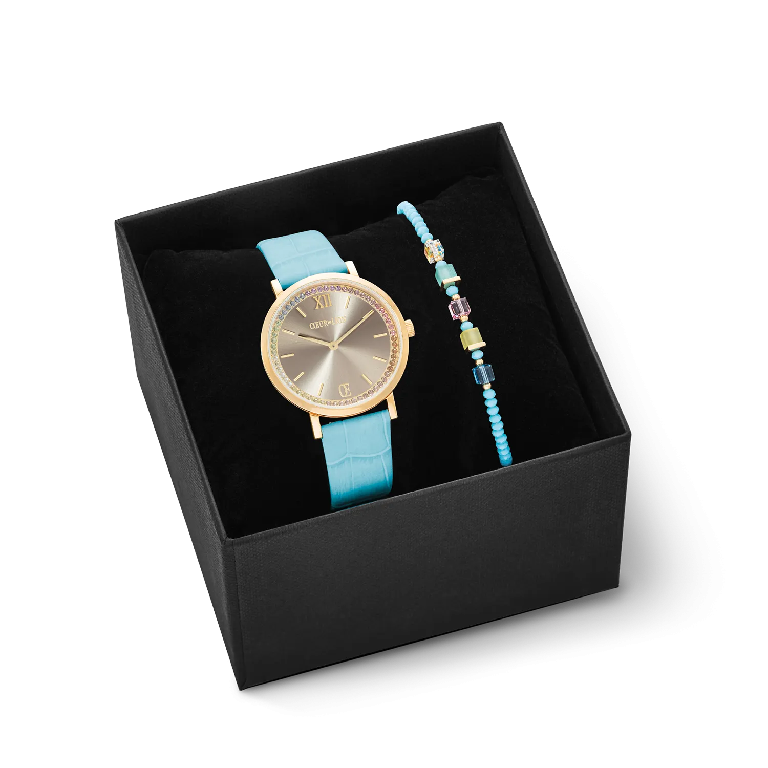 Gift Set Watch Round Pastel Lovers Blue & Joyful Colours Bracelet Turquoise Multicolour