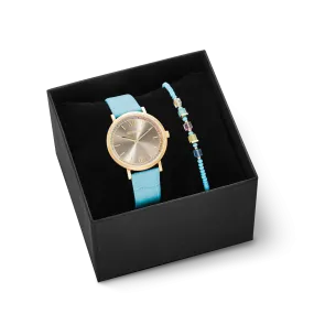 Gift Set Watch Round Pastel Lovers Blue & Joyful Colours Bracelet Turquoise Multicolour