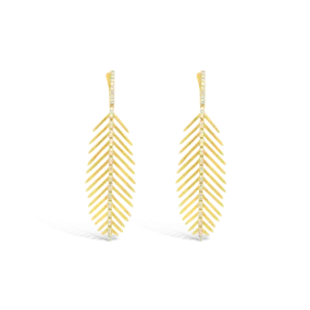 Gold & Diamond Feather Earrings