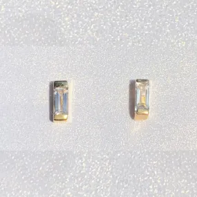 Gold Baguette Stone Stud Earrings: Clear Quartz