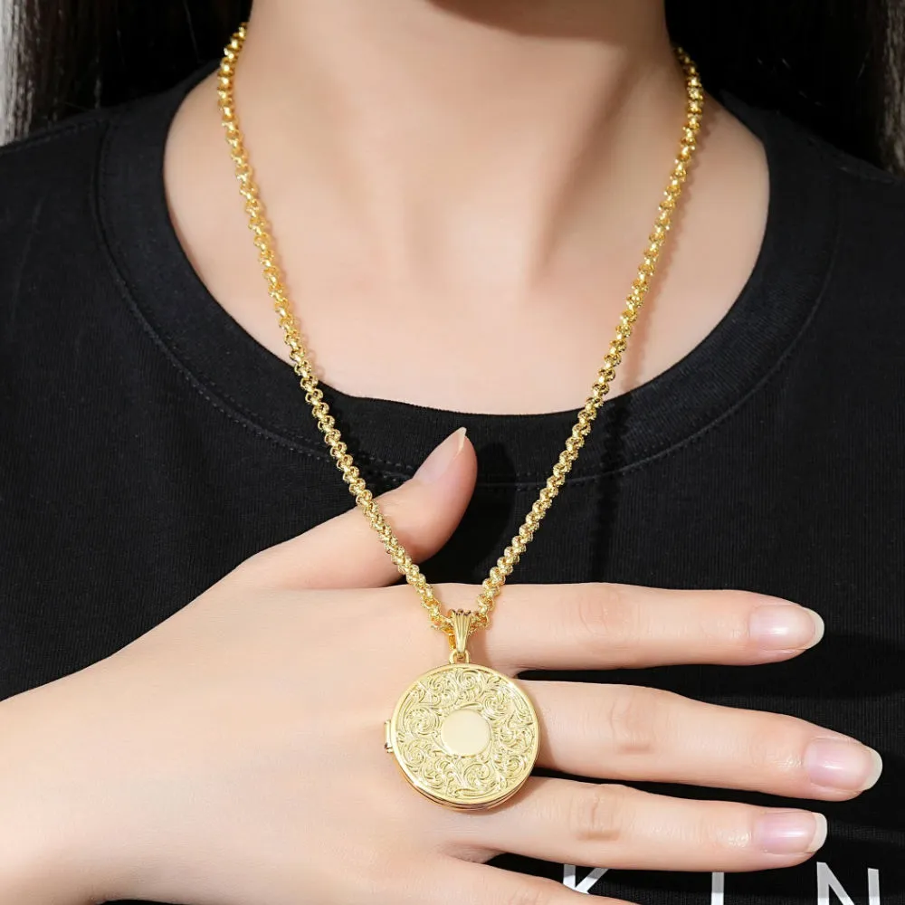 Gold Filigree Round Locket 22 Inch 4mm Belcher Chain