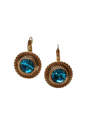 Gold Lara Round Blue Gem Earring