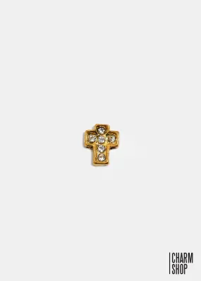 Gold Rhinestone Cross Locket Charm