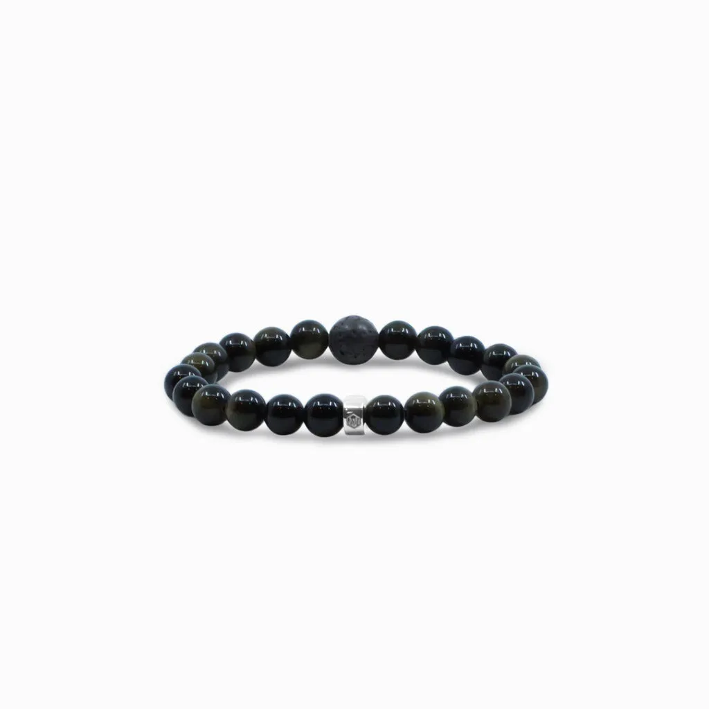 Gold Sheen Obsidian and Lava Stone Bead Bracelet