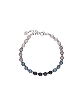 Gradient black, grey and white silver bracelet, round pearls of 6mm and 19cm length, NYX Collection