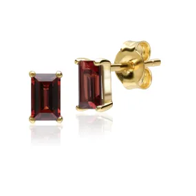Granat Ohrringe, 9 Karat Gelbgold Granat Einzel Stein Baguette Ohrstecker