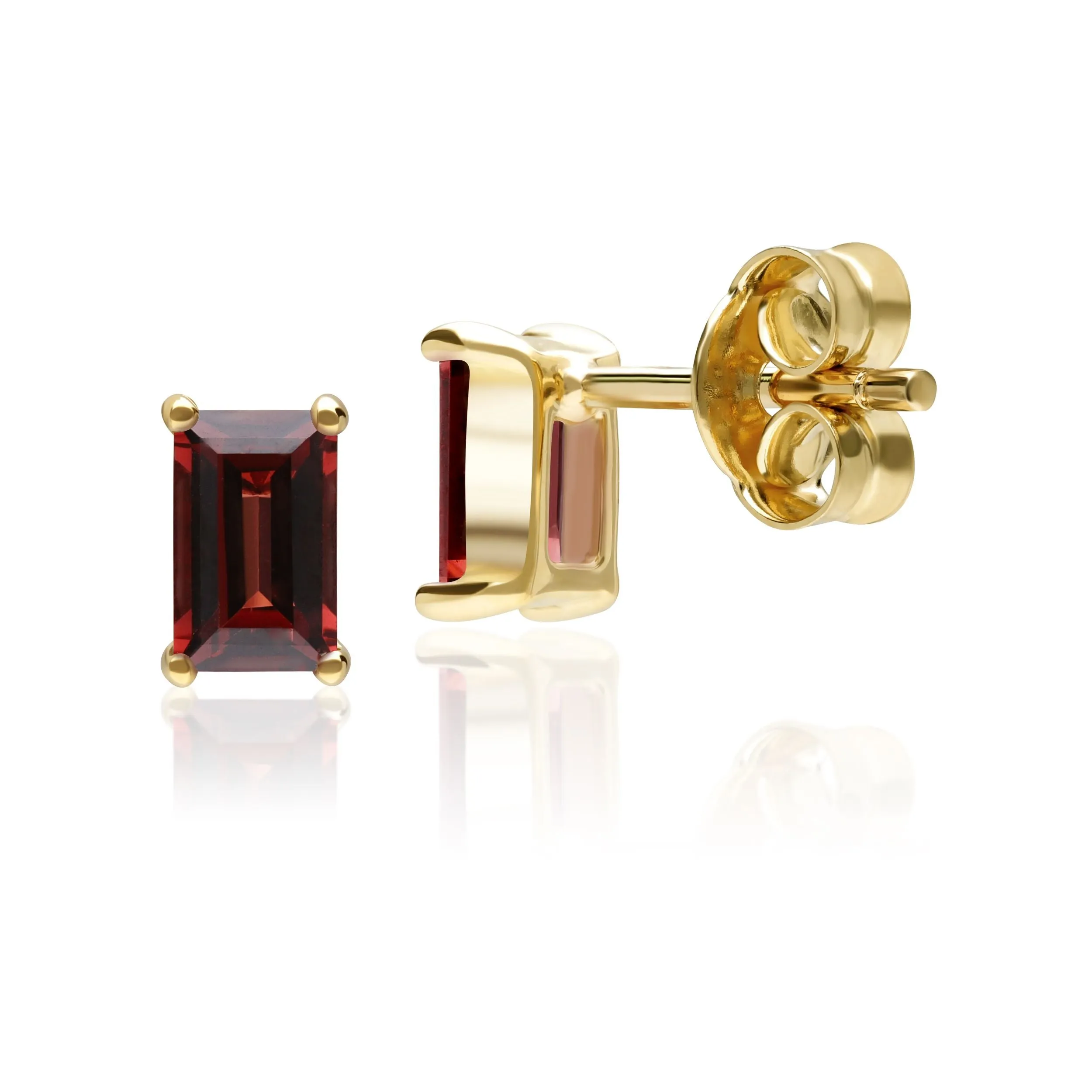 Granat Ohrringe, 9 Karat Gelbgold Granat Einzel Stein Baguette Ohrstecker