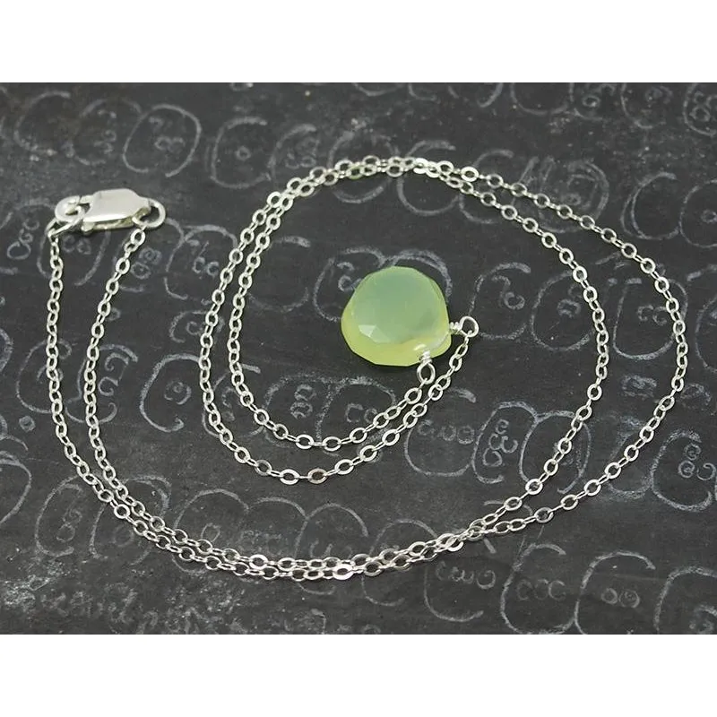 Green Apple Chalcedony Necklace On Sterling Silver Chain With Sterling Silver Lobster Claw Clasp