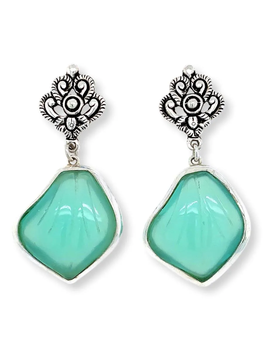 Green Obsidian Dangling Petal Earrings