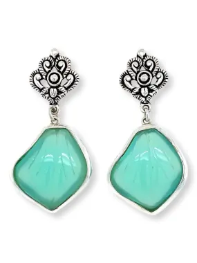 Green Obsidian Dangling Petal Earrings