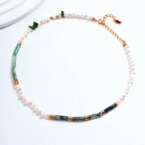 Green Strawberry Quartz Necklace with Pearls