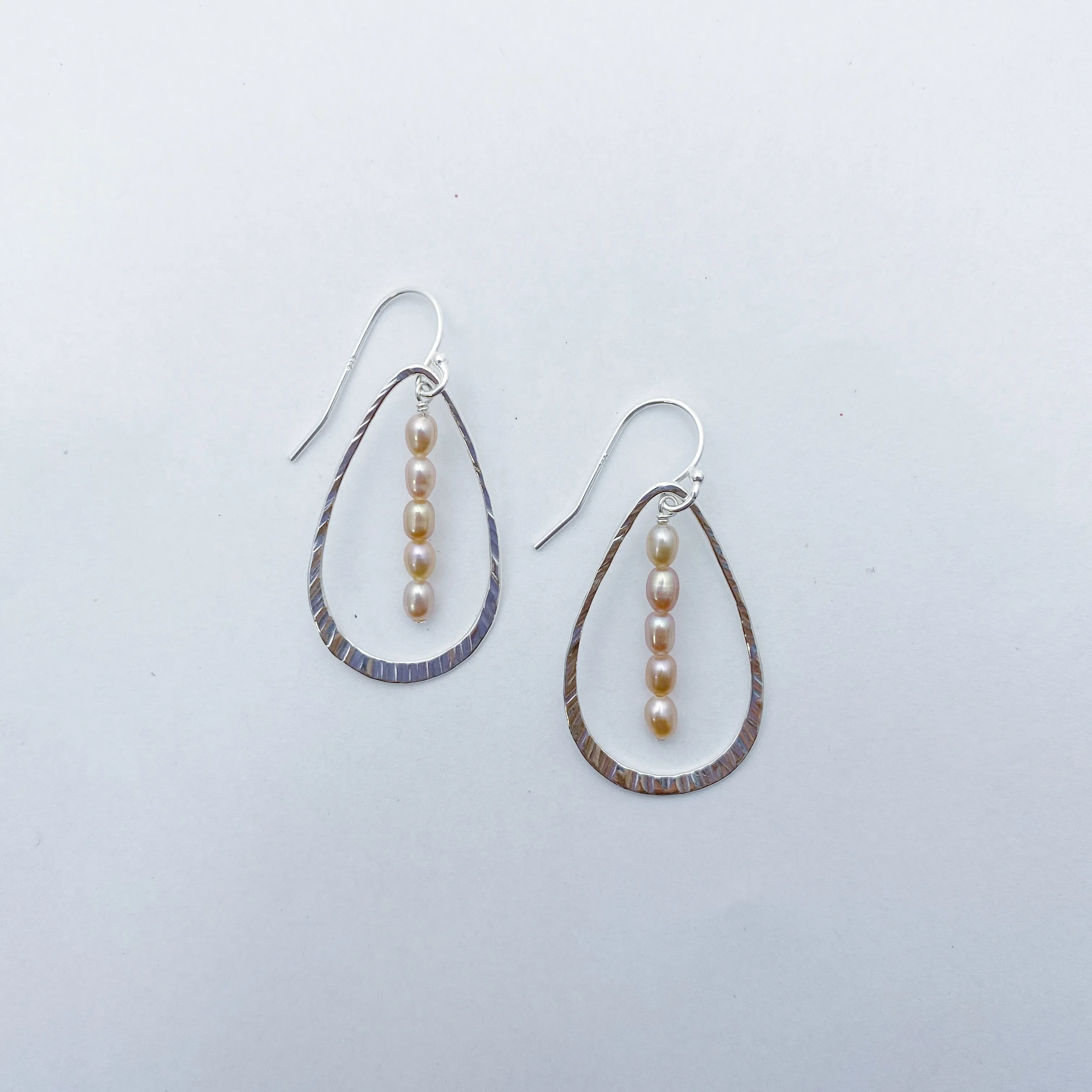 Hammered Open Leaf Pearl Dangle Earrings
