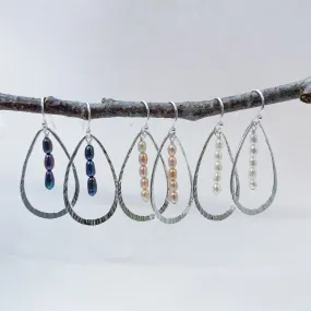 Hammered Open Leaf Pearl Dangle Earrings