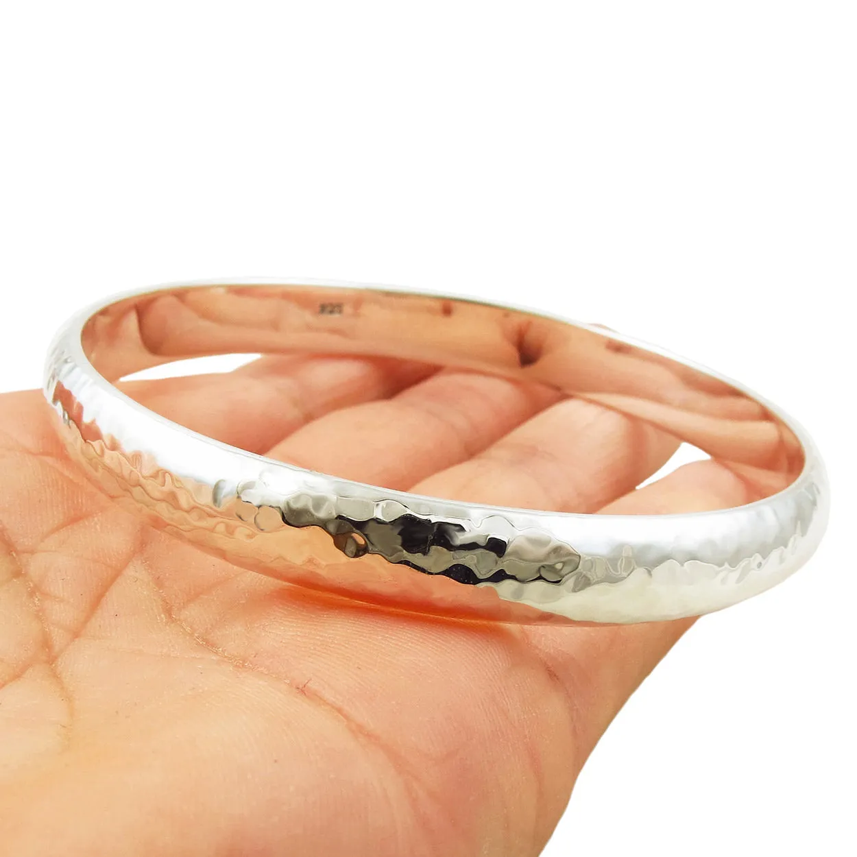 Hammered Silver Circle Bangle for Women