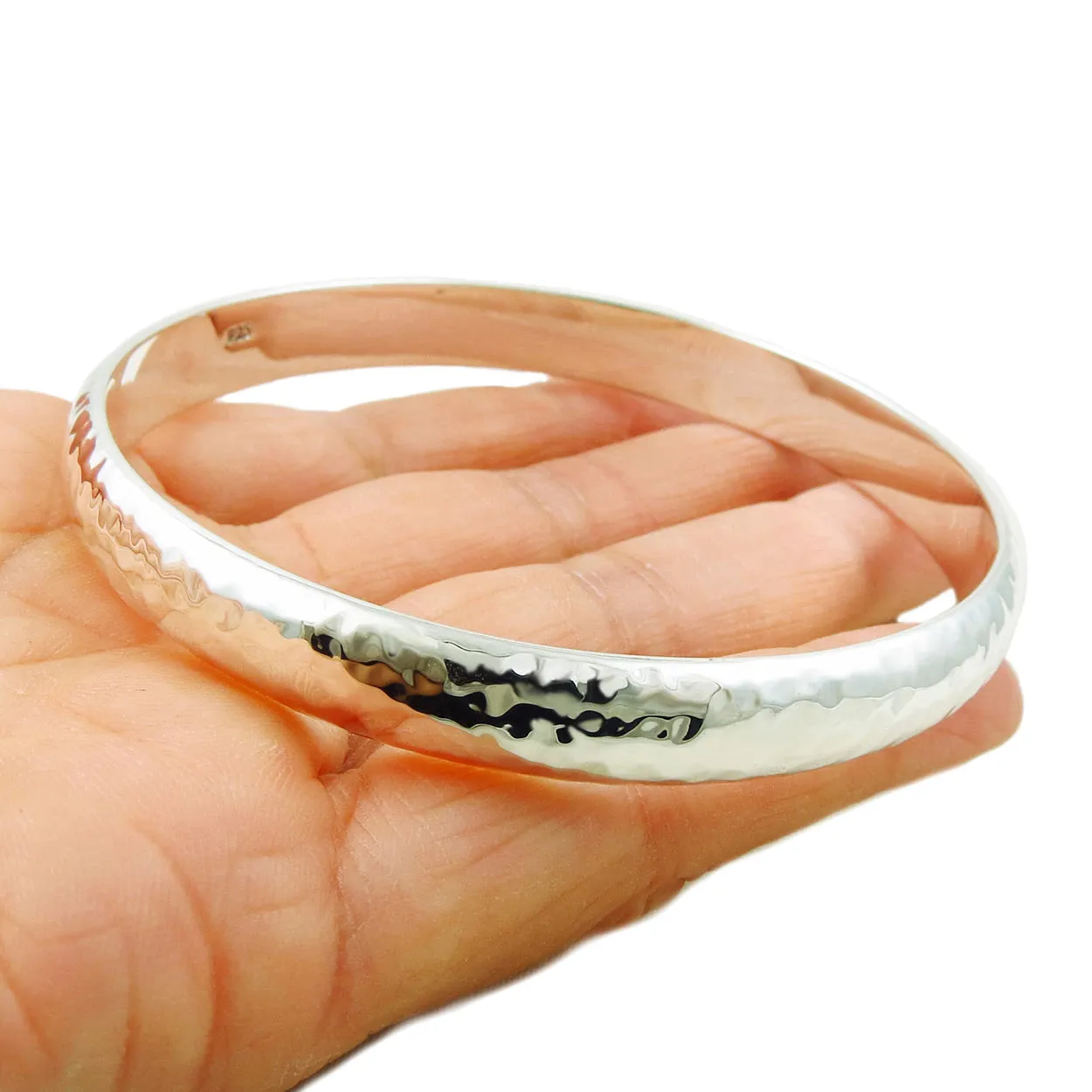 Hammered Silver Circle Bangle for Women