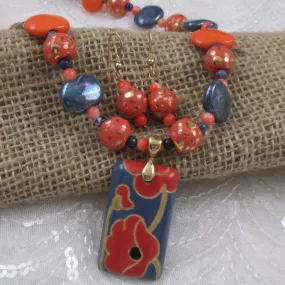 Handmade Kazuri  Fair Trade Pendant Necklace & Earrings Set