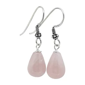 Handmade Rose Quartz Earrings 925 Sterling Silver Hooks, Women's Gemstone Earrings