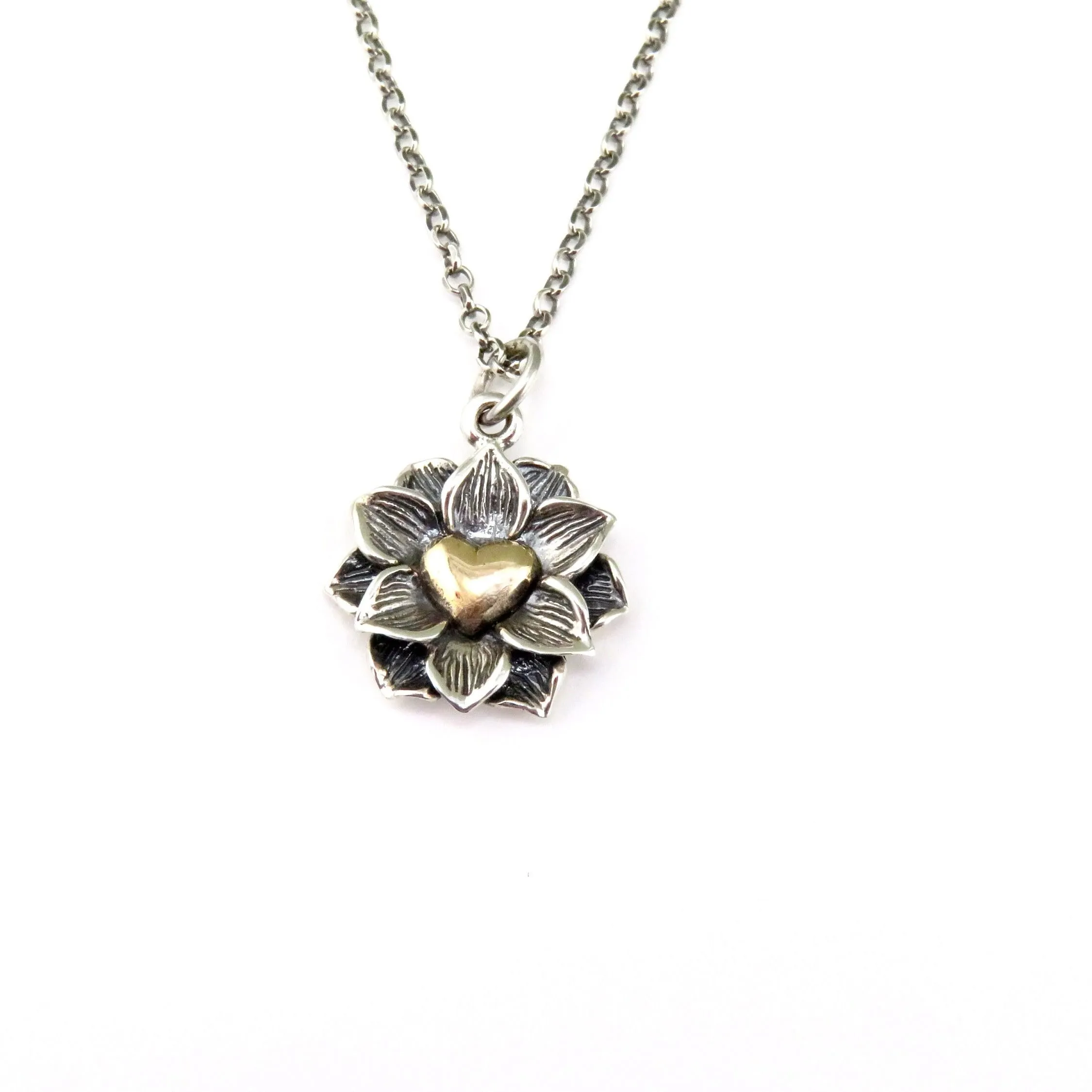 Heart in Lotus Mixed Metal Necklace