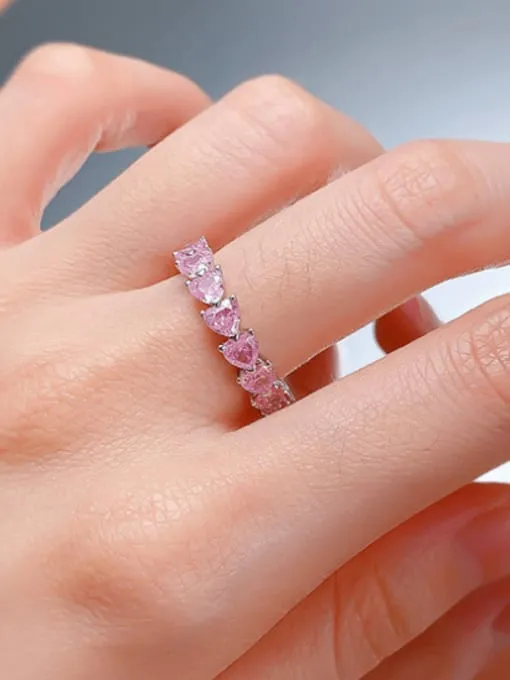 Heart Shape Pink Diamond Simulation Ring 925 Sterling Silver Cubic Zirconia Wedding Band Womens Fine Jewelry