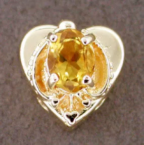 Heart Slide Set with Oval Citrine in 14 Karat Gold