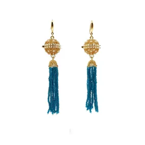 Herbal Locket Crystal Tassel Earrings - Peacock Blue Zirconia