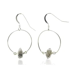 Herkimer Diamond and Sterling Silver Accent Bead Hoop Earrings with Sterling Silver Earwires