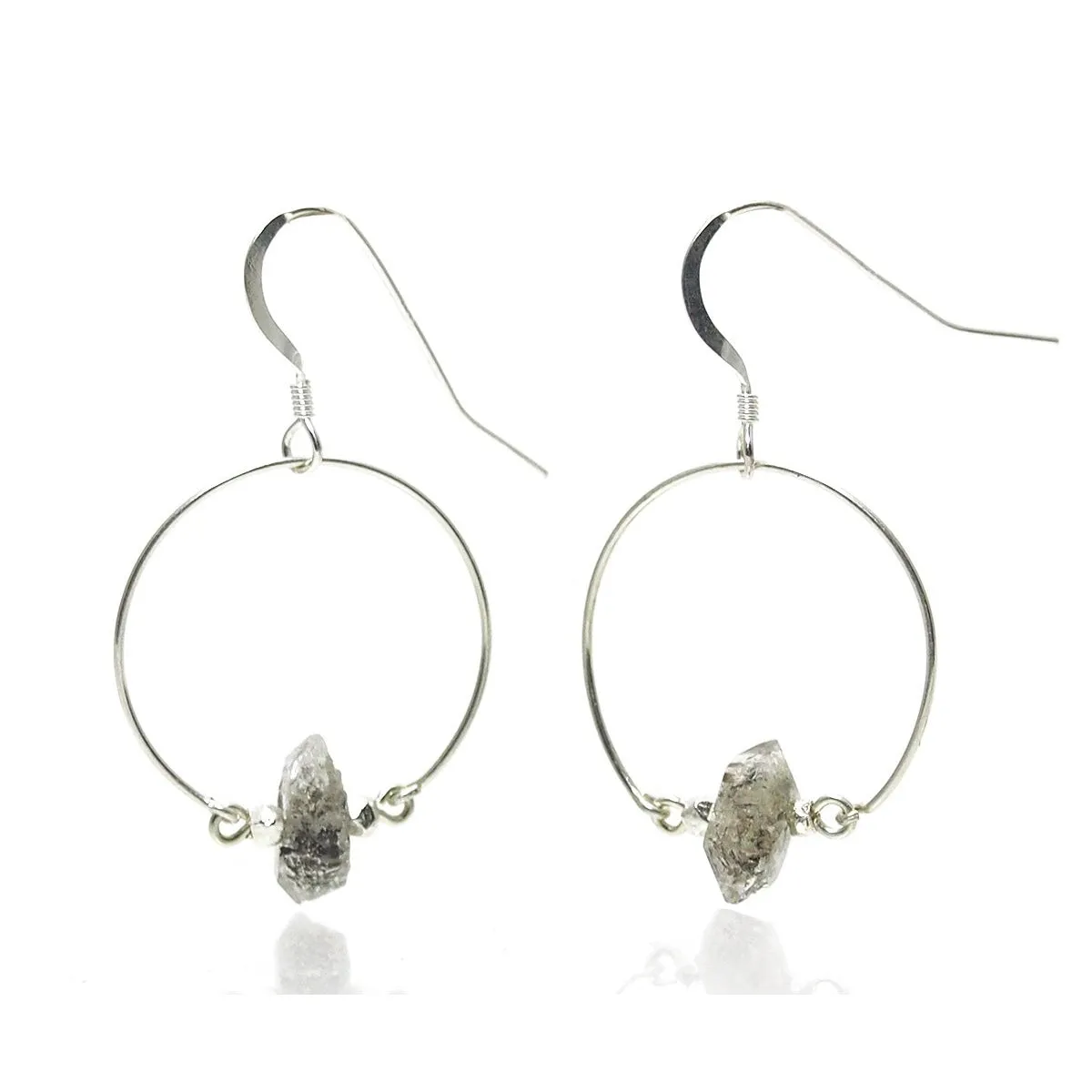 Herkimer Diamond and Sterling Silver Accent Bead Hoop Earrings with Sterling Silver Earwires