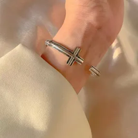 Hope Cross Cuff 925 Sterling Silver Bracelet