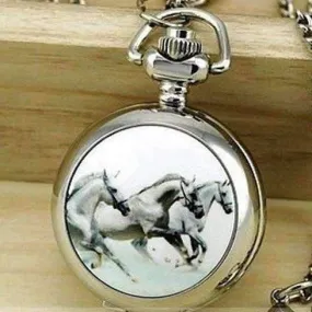 Horse Mini Pocket Watch Long Necklace for Woman Horse Lover