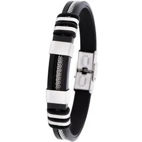 Invicta Men's Bracelet - Elements Two Tone Black Rubber and Silver Tone | 35402