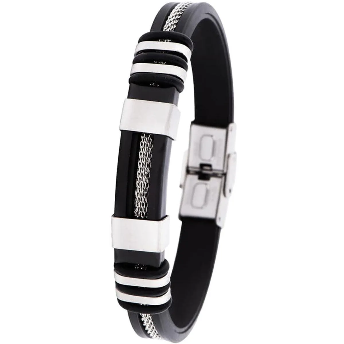 Invicta Men's Bracelet - Elements Two Tone Black Rubber and Silver Tone | 35402
