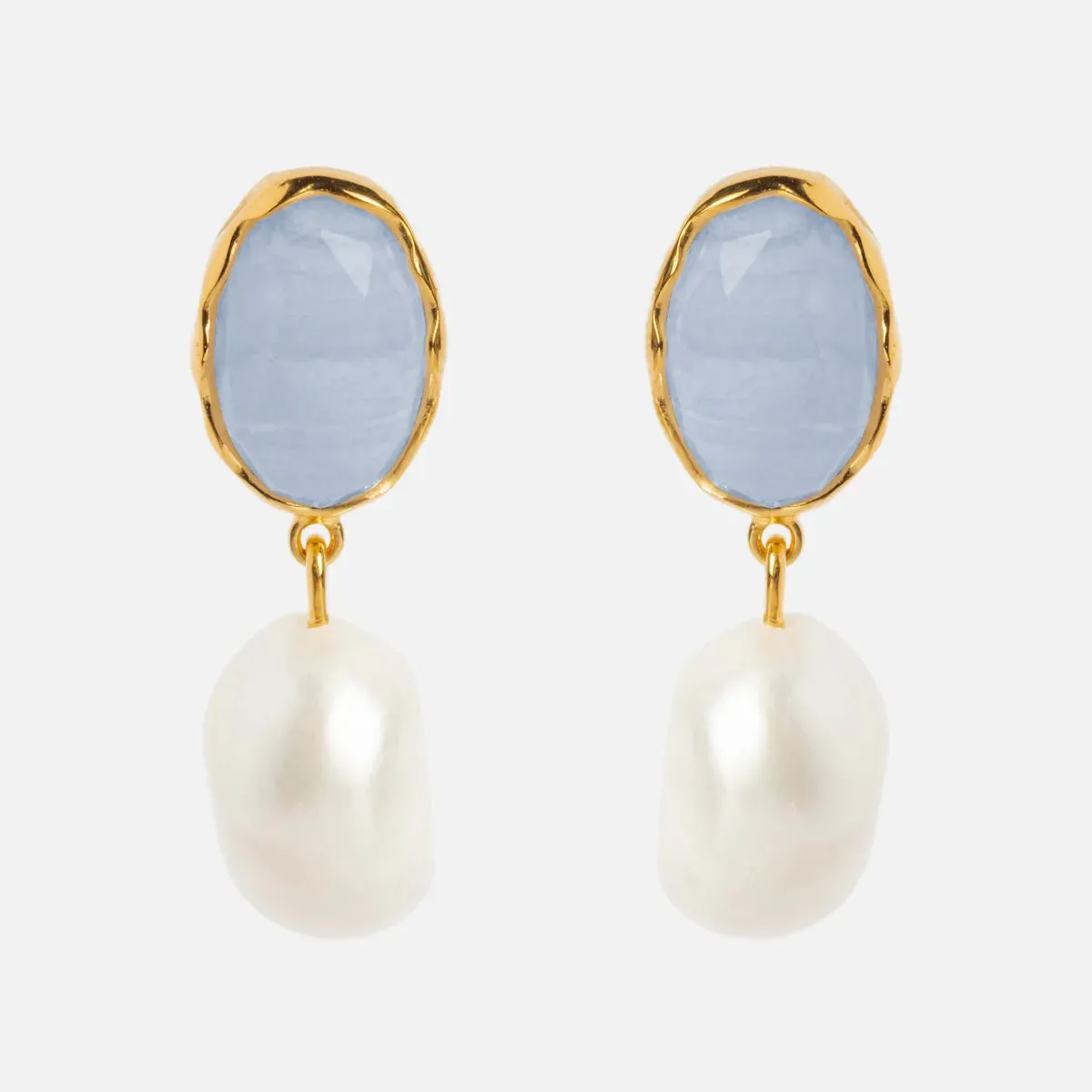 Iris Blue Lace Agate and Pearl Drop Earrings
