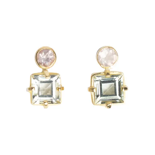 Isola Bella Gold Rose Quartz and Green Amethyst Earrings