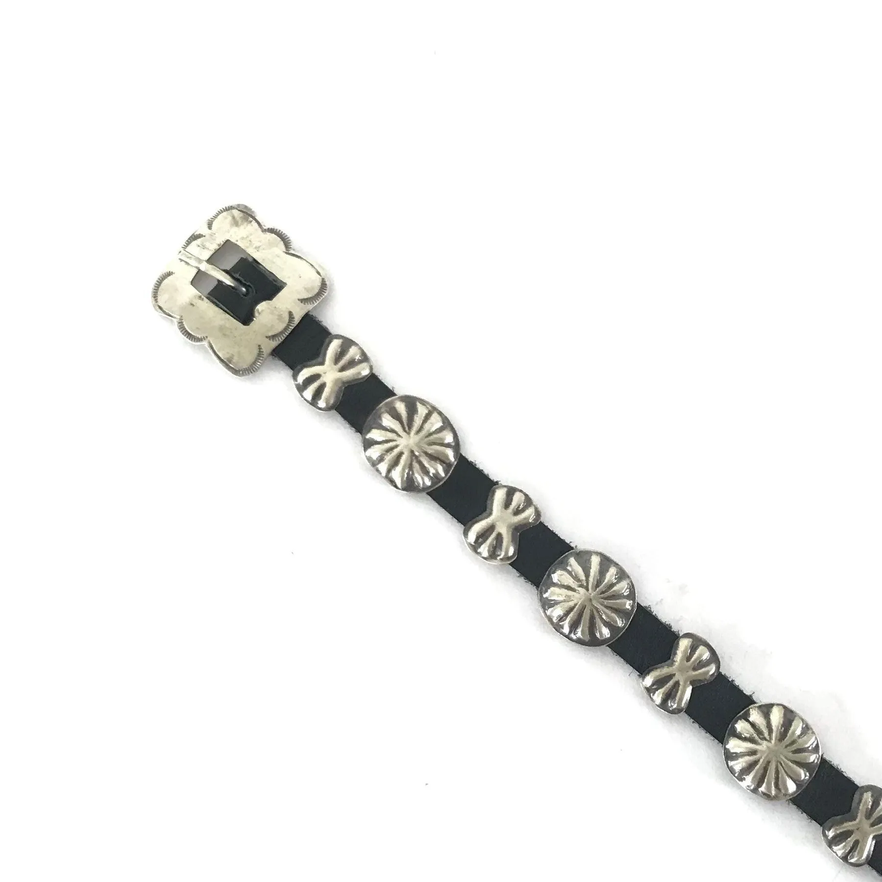 Joan Begay Sterling Silver Concho Leather Bracelet