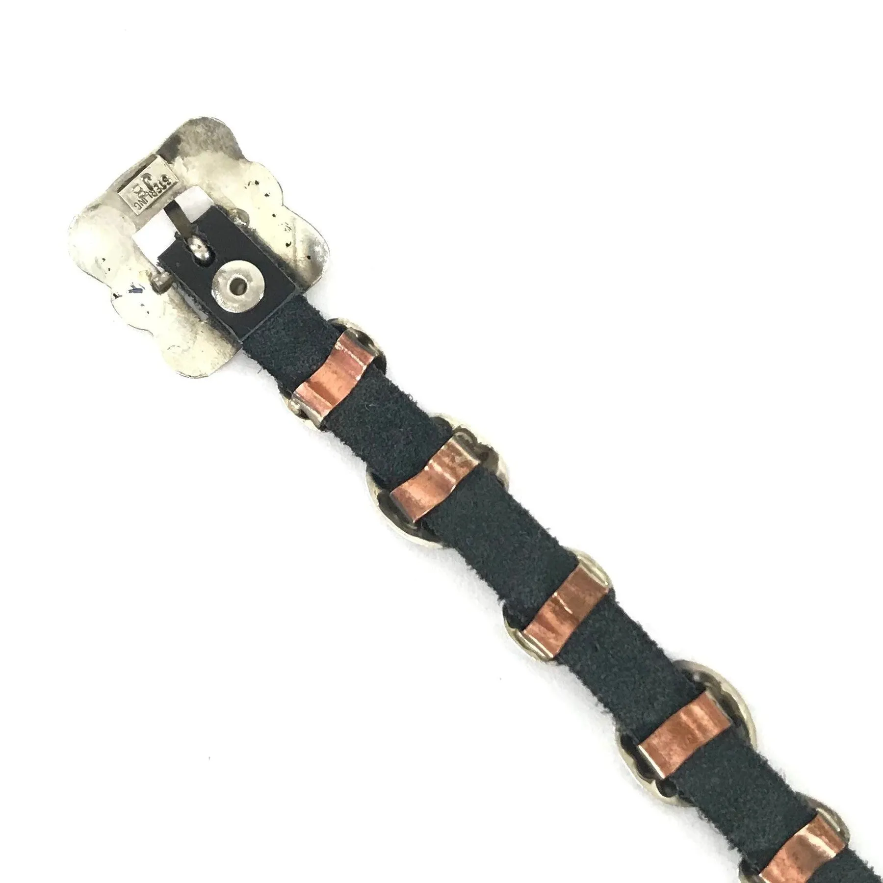 Joan Begay Sterling Silver Concho Leather Bracelet