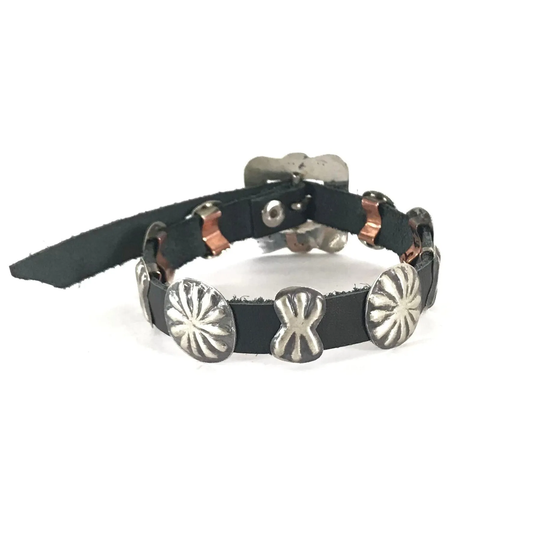 Joan Begay Sterling Silver Concho Leather Bracelet
