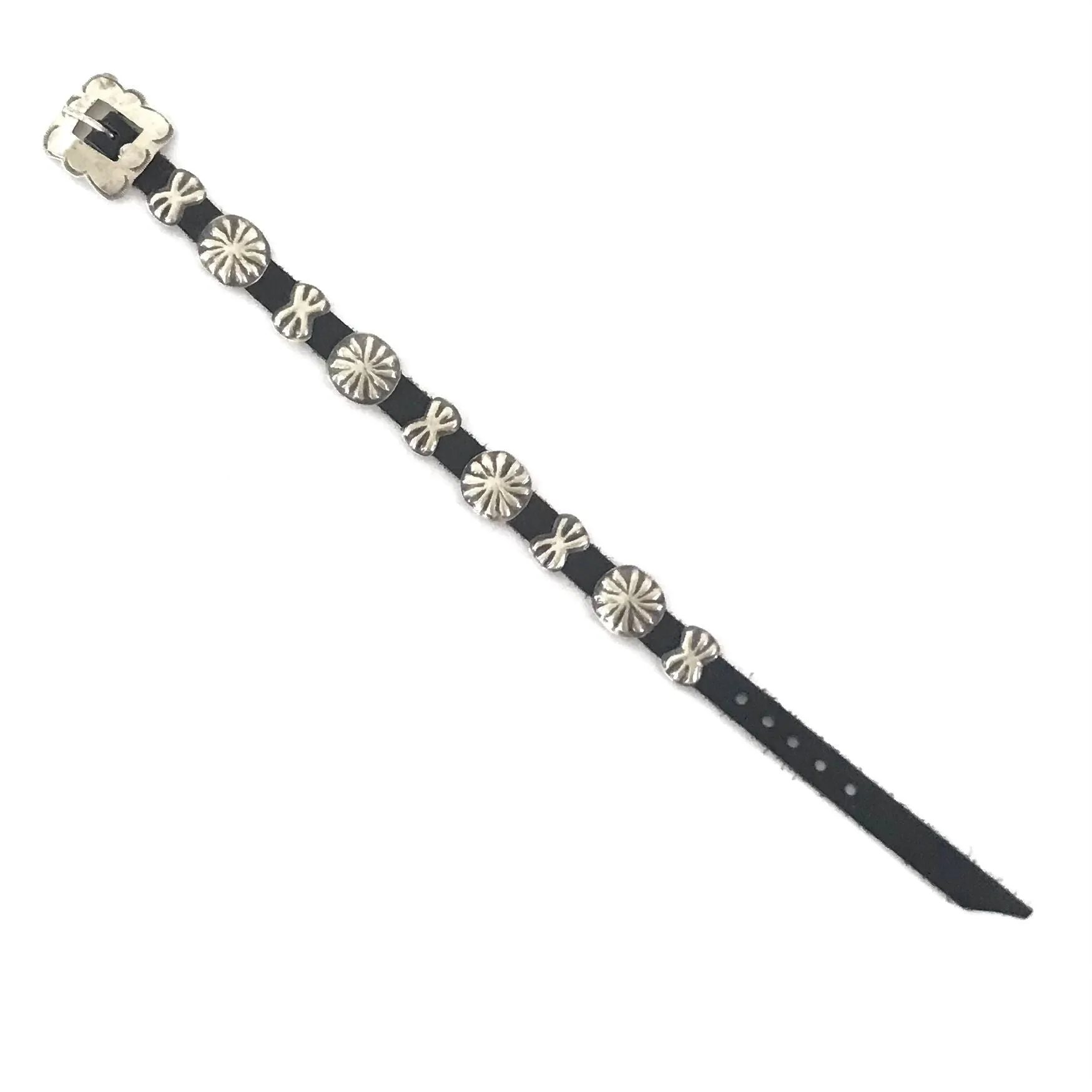 Joan Begay Sterling Silver Concho Leather Bracelet