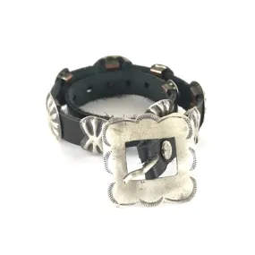 Joan Begay Sterling Silver Concho Leather Bracelet