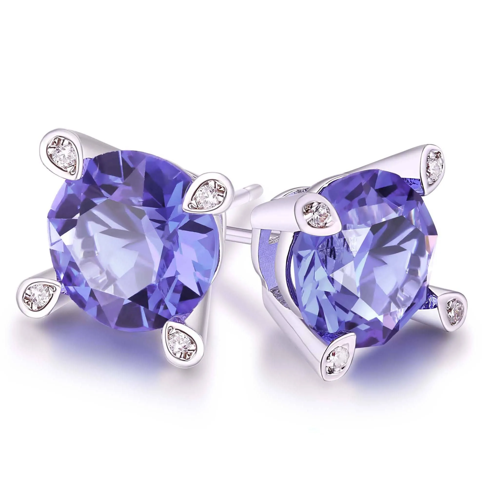 Lab Created Tanzanite Stud Earring in 18K White Gold Plating