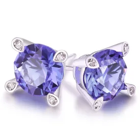 Lab Created Tanzanite Stud Earring in 18K White Gold Plating