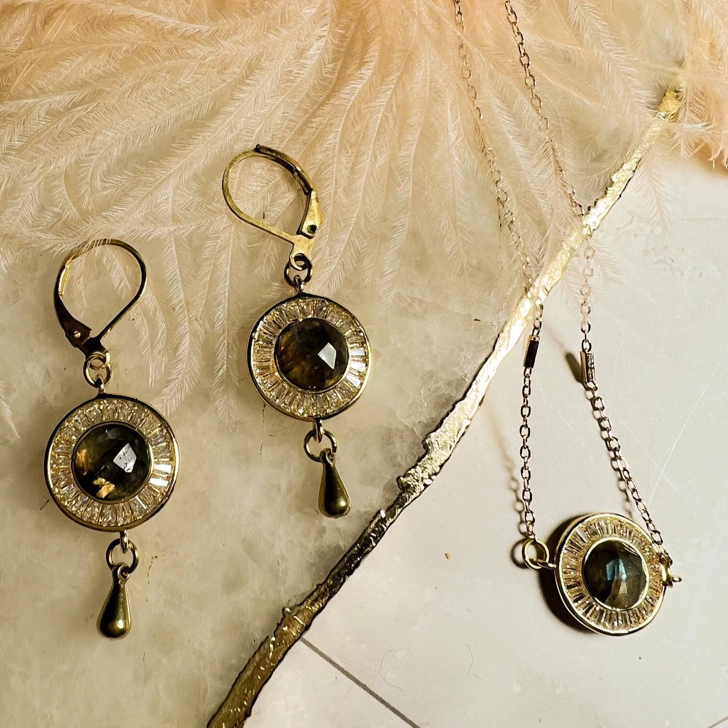 Labradorite Crystal Iris Necklace - Gold - Evil Eye